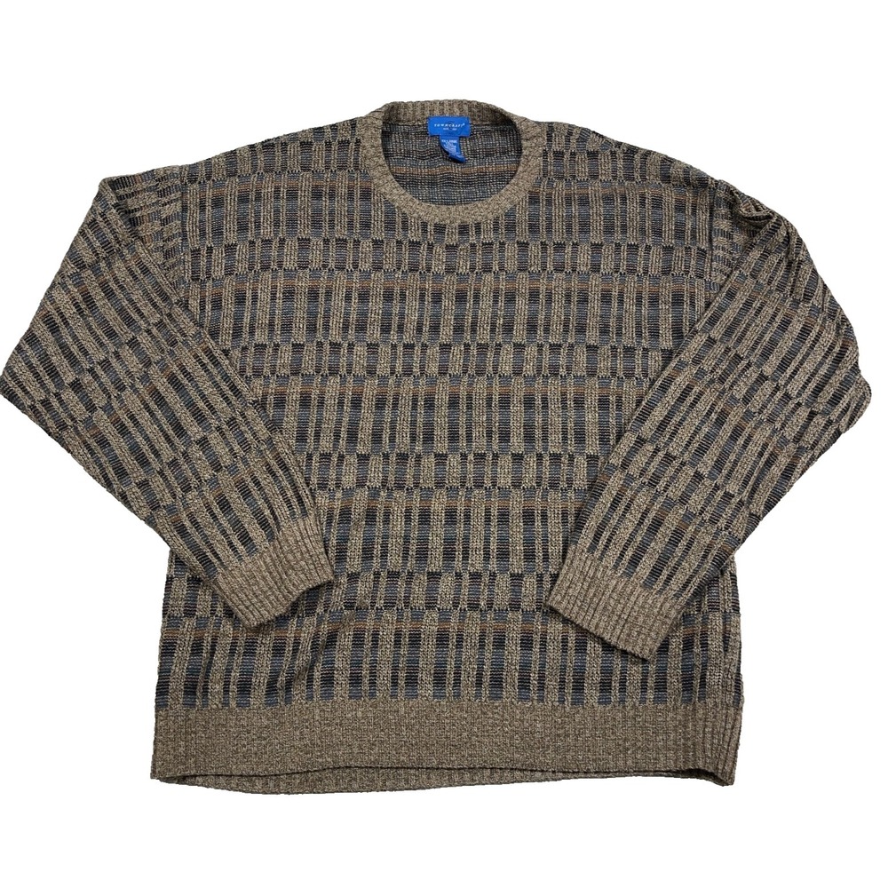 Vintage Grandpa Sweater Men XXL Tall Brown Geometric‎ Acrylic Knit Cosby Y2K XLT